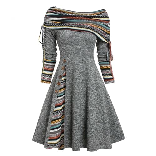 Robe épinette à rayures en tricot convertible à col rabattable