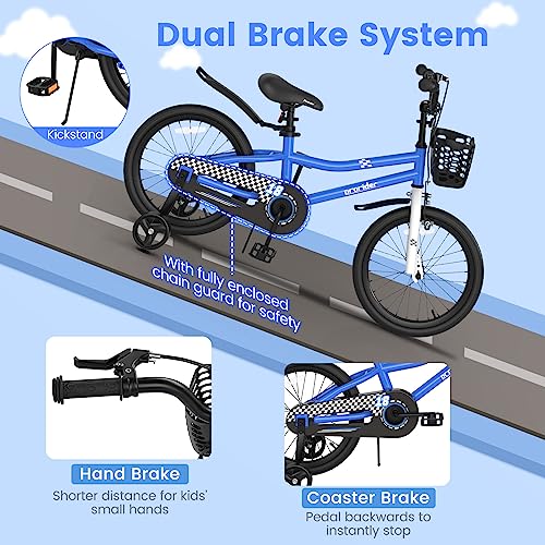 Image of BABY JOY Kids Bike, 12 14 16 18 Inch Boys Girls Bike for 3-8 Years w /Training Wheels, 20 Inch Children Bicycle for 8+ Teens w /Kickstand, Handbrake, Coaster Brake & Removable Basket, Sporty Bicycle
