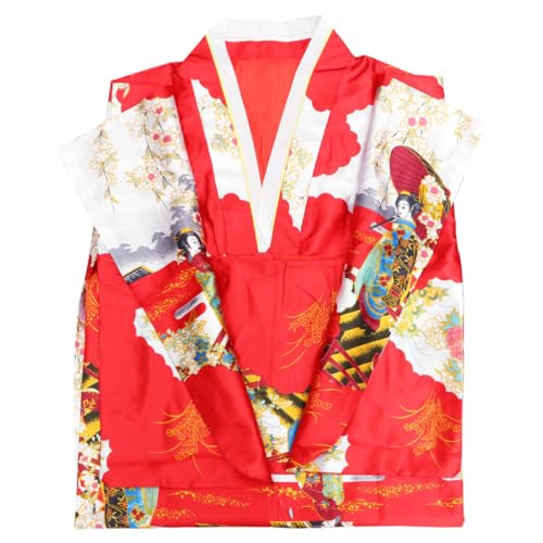 Kimono rouge sans démangeaison en tissu doux pour femme avec ceinture