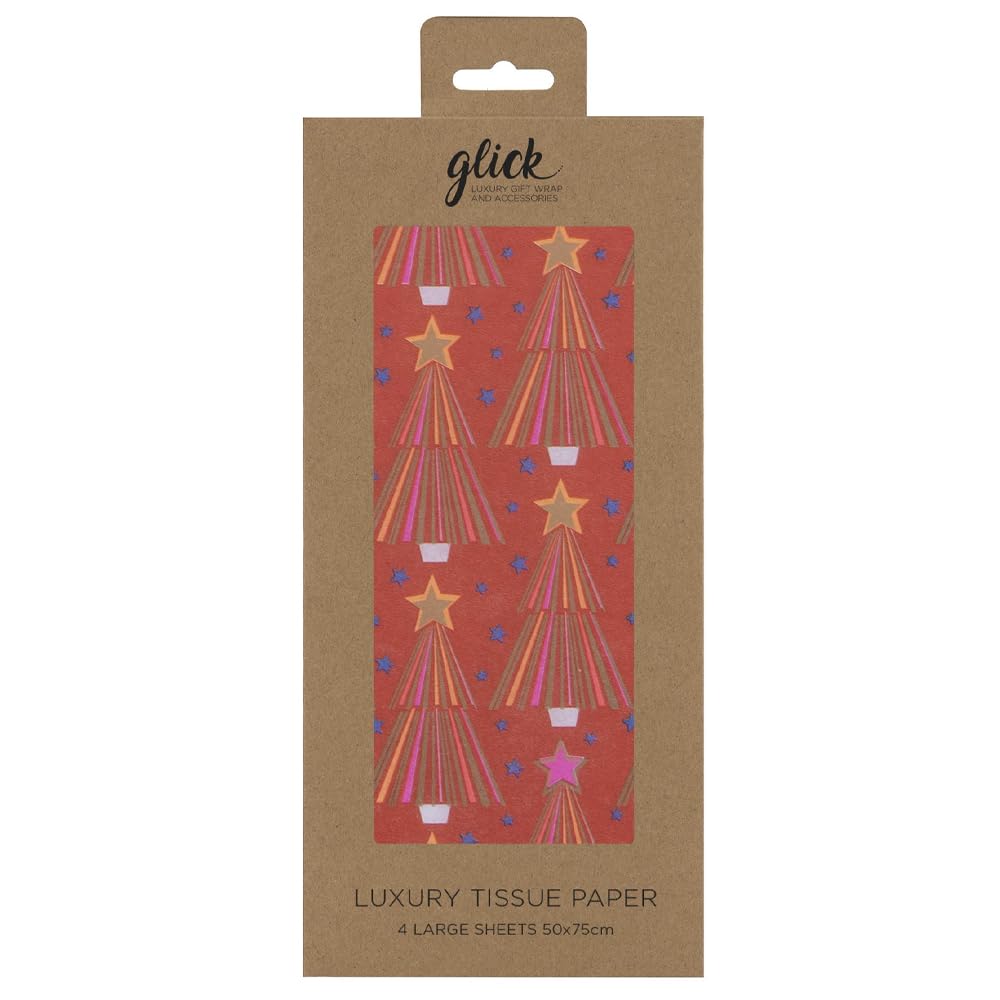 Contemporary Tree RED Christmas Glick 4 Sheets Tissue Wrapping Paper 50 x 75 cm