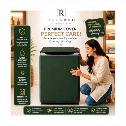 Image of REKARDO Polyvinyl Chloride (Pvc) Waterproof Semi Automatic Washing Machine Cover For (Lg - Life Good) 8.5Kg, 9Kg, 9.5Kg Model (Green) | Dust Protection | Scratch Resistant | Durable PVC | Moisture Shield | Easy Clean | Reusable | Snug Fit