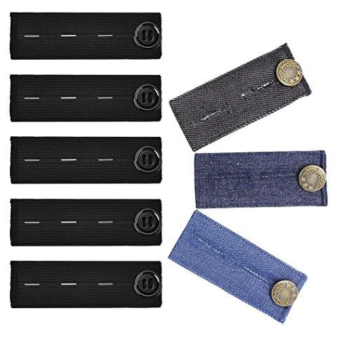 8 Pack Waist Button Extenders Set, GreeStore 5 Pack Elastic Pregnancy Pants Extender + 3 Pack Waist Extender for Jeans, Waist Button Extenders for Trousers Skirts Jeans Cover