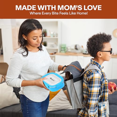 Image of Mumma's LIFE Stainless Steel Tiffin Box with 4 Side Lock Lid, 910 ml and Inner Stainless Steel Container, 135 ml, Food Grade | Air Tight | Easy to Carry | Leak Proof (Kiddy Lunch Box Blue)