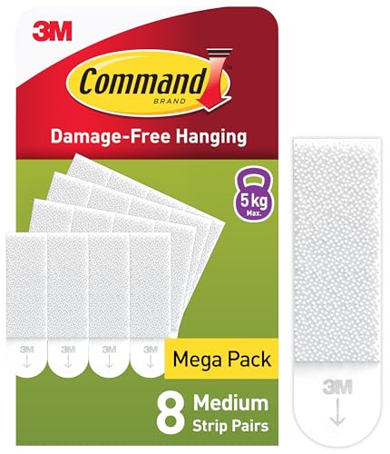Command Medium Picture Hanging Strips Value Pack - 8 Pairs (16 Strips) Adhesive Strips White - for Pictures Frames Mirrors Wall décor - Damage Free Hanging