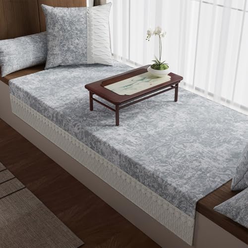 Tapis d'appui de fenêtre en chenille bleu 70x210 cm antidérapant