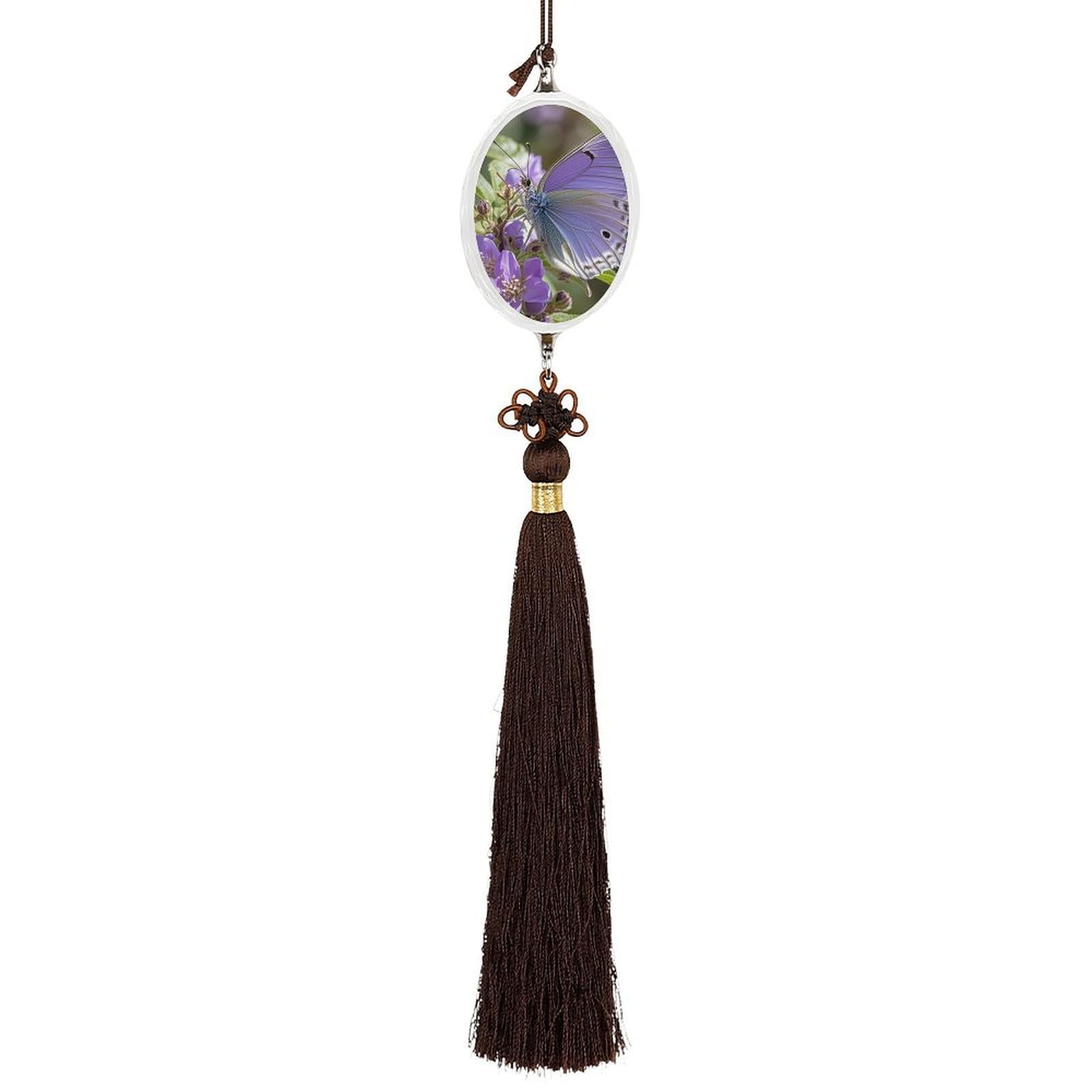 Crystal Auto Pendant Charms Ellipse Crystal Car Rear View Mirror Charms Purple Plum Butterfly Auto Hanging Interior Ornament Pendant Car Interior Accessories for Women Men CarCharms Decor