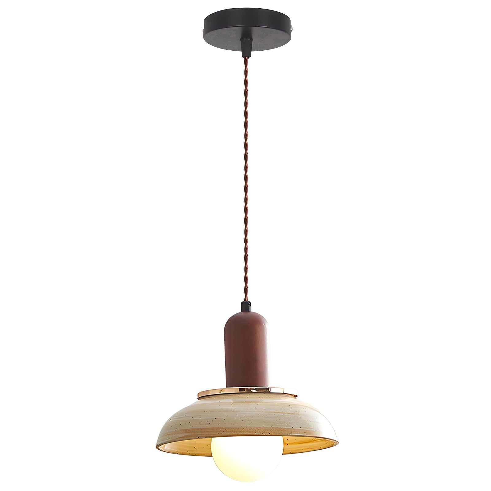 YNVIOZM 7.88" Mid-Century Ceramic Pendant Light Solid Wood Finish Vintage Hanging Lamp with Adjustable Height Cord Hanging Ceiling Lighting Fixture for Kitchen Island Dining Room Bedside Entryway