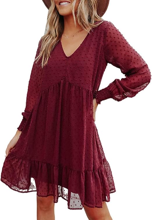 Femmes Couleur Unie Décontractées Col En Robes V Festive Plissée Mode