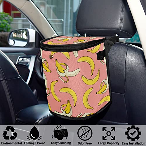 Image of Banana Car Trash Can Cute Fruit Pink Car Garbage Bag with Lid Hanging Waterproof Leak Proof Vehicle Storage Bin