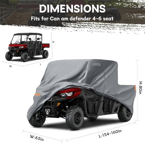 Image of Waterproof UTV Cover Compatible with Can-am Defender 4-6 Seaters, 6 Layers All Weather Cover with Air Vents, Door Zipper and Windproof Buckles and Bands for Rain Snow Dust Protection