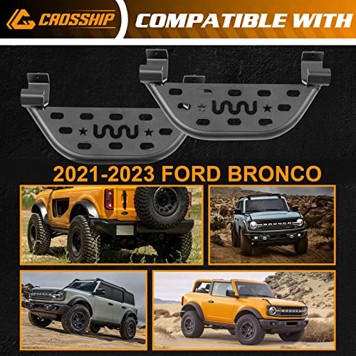 Crosship Steel Side Steps For Bronco 2021 2022 2023 With Original Rock Rail 2/4-Door Version，Heavy Carbon Running Boards Set - Front And Rear Doors Universal (2 Packs) #TOP5