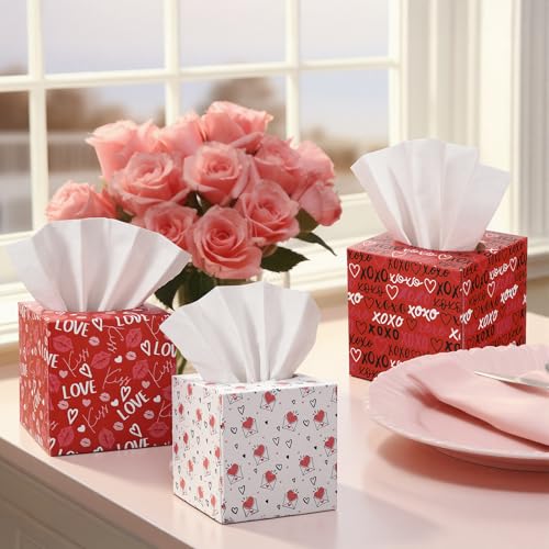 Image of Fuyoooo 12 Pack Wedding Party Supplies Facial Tissues Box Party Red Heart Cube Tissue Case for Wedding Table Decor Bathroom, Bedroom, Vanity Countertop, Night Stands, Desk(12 Packs of 50)