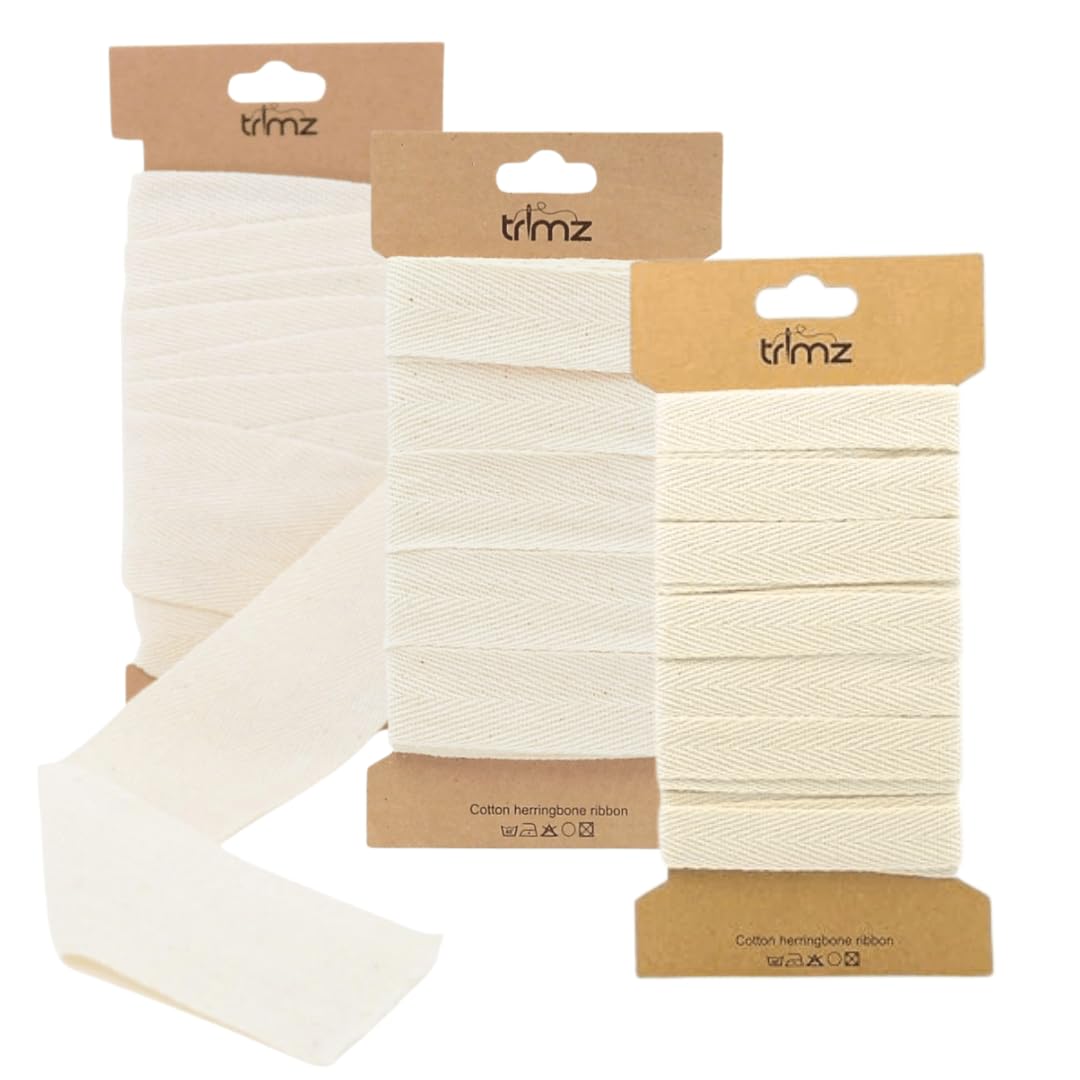 Trimz Herringbone Tape 5m Cards All Widths Bundle Natural (15mm, 25mm, 50mm)
