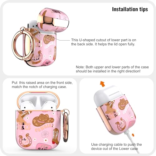 Image of wenew for AirPod Case AirPods 1st & 2nd Generation Hard Case Cover with Keychain for Women Men (Golden Cowgirl)