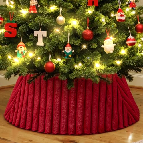 Lanpn Tappeto sotto Albero di Natale Copribase 60cm, Lusso Albero di Natale Copertura Base Piede Gonna per la Decorazioni per Interni per Feste Invernali in casa (Rosso)