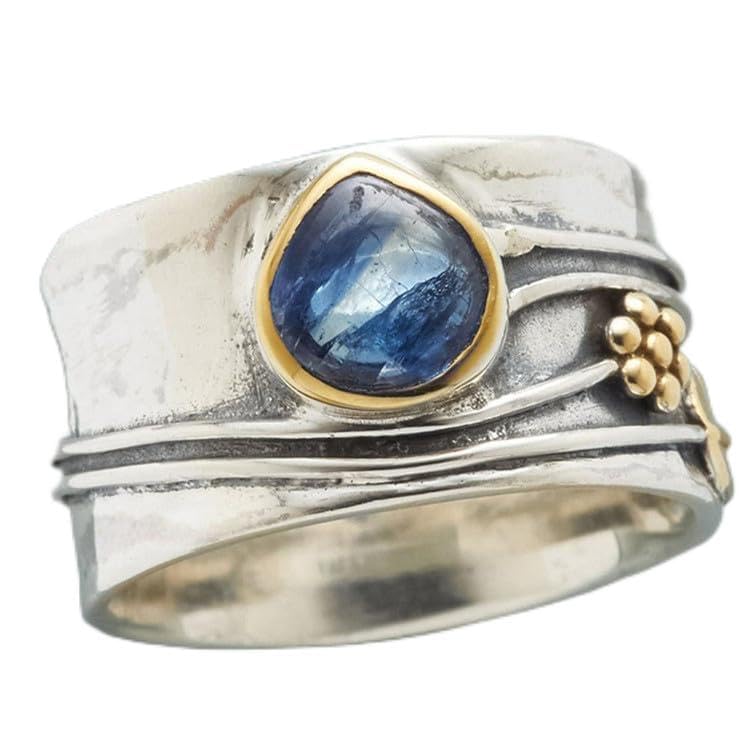 Mnyixsi Vintage Silver Blue Moonstone Ring 925 Sterling Silver Retro Princess Waterdrop Cut Sapphire Band Diamond Gemstone Wedding Engagement Ring Gemstone Boho Ring Size 8