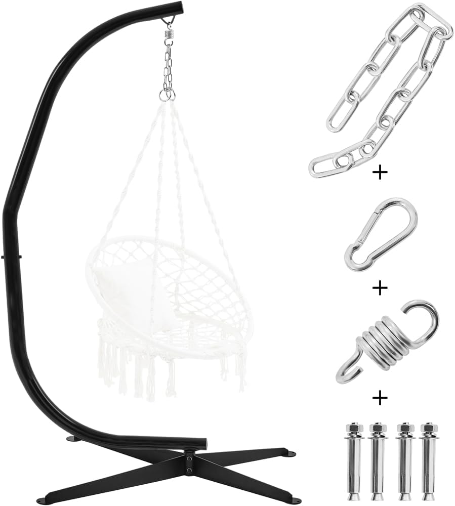 Yaheetech Hammock Chair Stand, C-Stand for Hanging Hammock Chair w/Buckle & S-Shaped Hook - Free Rotation C-Stand Hammock Stand for Hanging Chairs, Swings, Max.Weight Capacity 300Lb