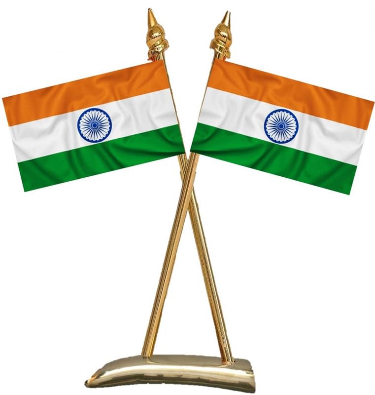 UNIq INDIA & INDIA Miniature Flags - Shining Cotton Cloth with Cr...