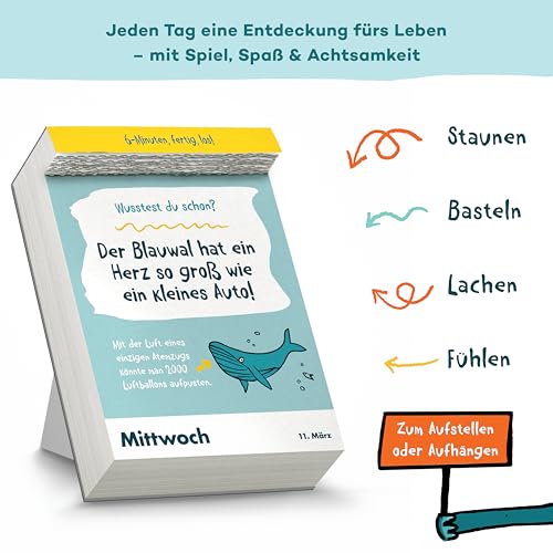 6-Minuten Abreisskalender 2026 Kinder – 365 Tage Spiel, Spaß, Rätsel & Achtsamkeit – pädagogisch wertvoller Kinder Kalender – zum Aufstellen oder Aufhängen