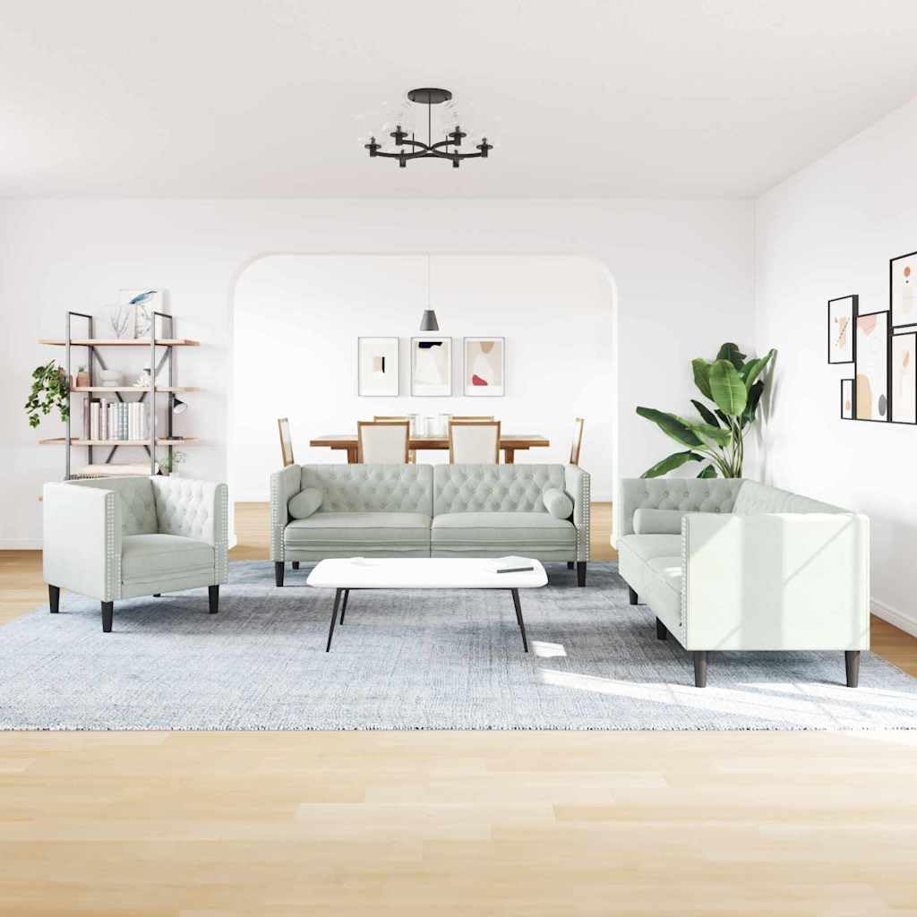 Wohnzimmer-Sofa, 3-teilig, hellgrau, 194 x 74,5 x 70,5 cm