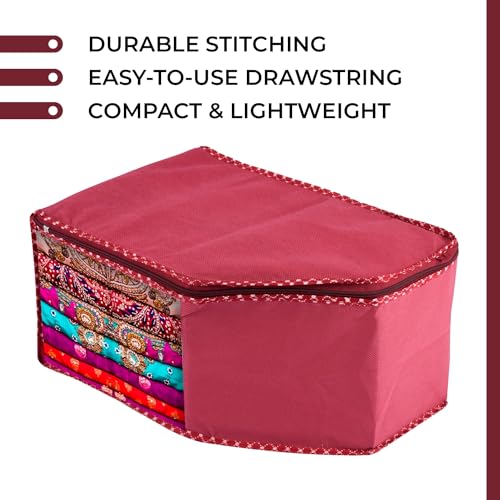 Image of Urbane Home Blouse Cover | Clothes Storage Bag | Zipper Wardrobe Organizers | Non-Woven Clothes Organiser | Side Transparent Blouse Organizer | Dot Border | Pack of 6 | Maroon