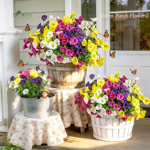 Der Rose 12 Bundles Artificial Petunias Flowers for Outdoors UV Resistant Spring Fake Morning Glory Flowers with Trumpet Blooms for Window Box Planter Filler Porch Patio Fence Deco image 3