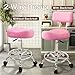 Timbertouch Saddle Stool with Back and Ring Pedal, Adjustable Hydraulic Rolling Chair with Wheels for Salon, Spa, Medical, Massage & Drafting Use Pink