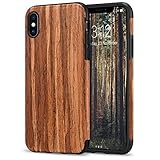 TENDLIN Compatible with iPhone Xs Max Case Wood Grain Outside Design and Flexible TPU Silicone Hybrid Slim Case Compatible with iPhone Xs Max (Red Sandalwood)