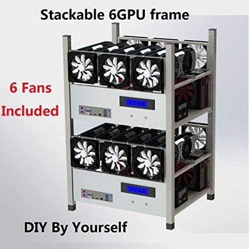 6 GPU Stackable Rack Open Air Mining Rig Computer Frame Case With LCD panel 6 Cooling Fan For ETH Ethereum ZCash