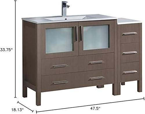 Miniatura 3 de Fresca Torino - Mueble de baño moderno de roble gris de 48 pulgadas con fregadero integrado