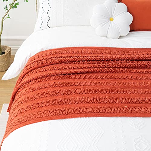 Battilo Home Rust Red Knit Throw Blanket For Couch,Decorative Accent Fall Blanket Soft Throw Blankets Boho For Halloween Home Decor(Red,50"X80") #TOP4