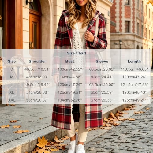 Plaid Jacket Women Long Hooded Button Down Cotton Casual Shacket Coats - image 4
