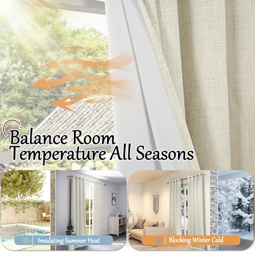 Lajode 100% Blackout Curtains for Living Room 90 Inches Long 2 Panels, Faux Linen Textured Linen Floor Length Thermal Insulated Bronze Grommet Boho Window Energy Save Drapes, Each 52" Wide, Natural - Image 6