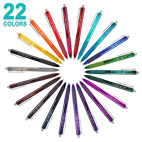 Image of Lineon Erasable Gel Pens, 22 Colors Retractable Erasable Pens Clicker for Back to School, Fine Point, Make Mistakes Disappear, Assorted Color Inks for Drawing Writing Planner and Crossword Puzzles