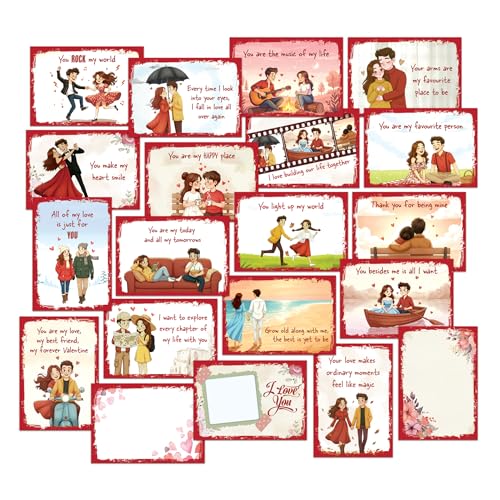 weRevel Premium Love Note Cards, Set of 20, 350 GSM, with Cute Illustrations, Blank Back, Romantic Gifts for Valentine, Proposals, Weddings & Anniversaries