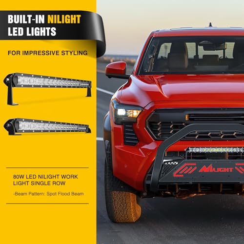 Image of Nilight Bull Bar with Light Bar&License Plate Hole Compatible with Toyota Tacoma 2024 2025 2026 Truck Brush Guard, Front Bumper Push Bar w /Grille Skid Plate Light Mount