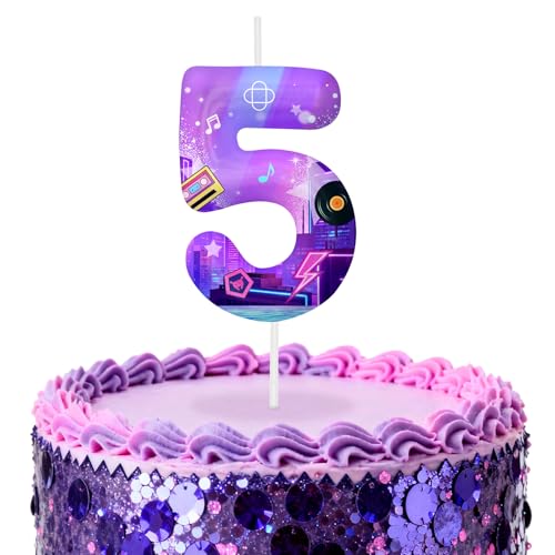 Image of Dark Purple Number 5 Birthday Candles, Cartoon Themed Cake Toppers for Boys Girls Cake Decorations, Birthday Decorations Party Supplies, Number Candles for Party Decor