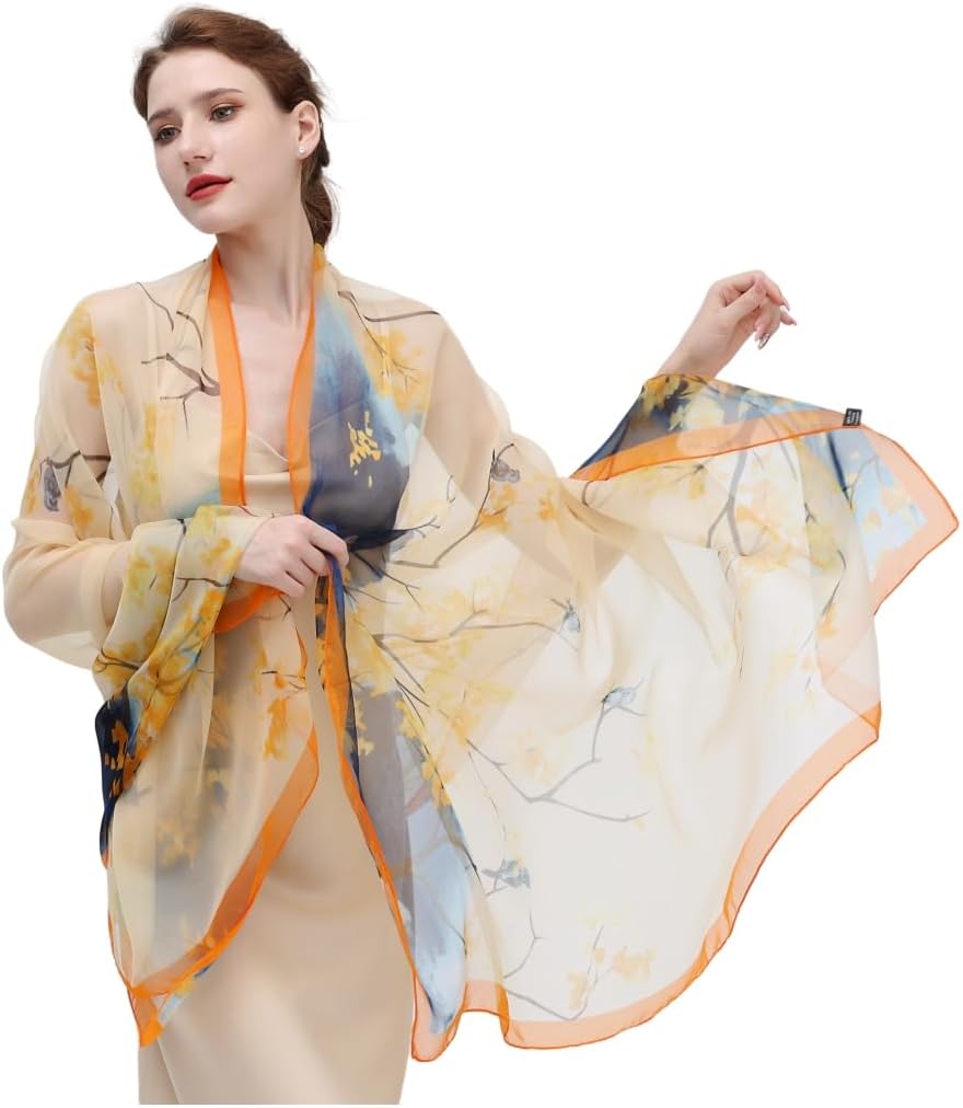 WaJuemy Silk Feeling Scarf for Women Lightweight Large Fashion Scarves Shawls Elegant Cashmere Dressy Scarf Sunscreen Wraps