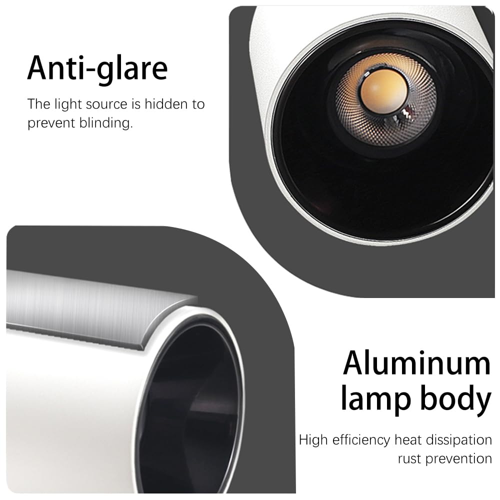 Reflektor Sufitowy Led, Cylindryczny, Kierunkowy, Punktowy, Punktowy, 2,56 Cala, Reflektory Sufitowe, Białe, Aluminiowe, Do Korytarza, Sypialni, Salonu/（Svart3000K-10W）