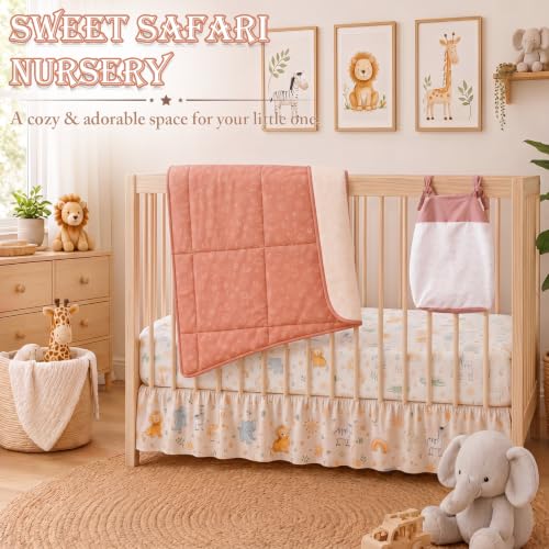 Image of Hahafelt 4 Pieces Crib Bedding Set for Girls and Boys, Soft Baby Bedding Set Including Crib Skirt, Comforter, Sheet and Diaper Stacker for Nursery(Animal World)