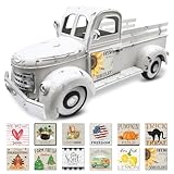 Teeloray Sunflower Decor 13.4 Inch Vintage White Farmhouse Truck with 12 Magnets Sunflower Kitchen Spring Decorations for Home Shelf Office Metal Pickup Interchangeable Seasonal Decor Garden Truck Planter