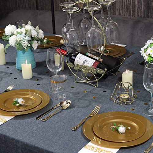 Image of I00000 102 Pieces Solid Gold Disposable Plates, Gold Plastic Plates Premium Plastic Party Plates Includes: 51 Dinner Plate 10.25 Inch and 51 Salad /Dessert Plate 7.5 Inch for Wedding & Party