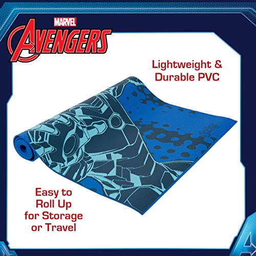 Marvel Avengers Kids Yoga Mat Non Slip for Boys and Girls, All Purpose, PVC, Fitness and Workout Accessories, Features Iron Man, Hulk and Captain America, Navy, 3 mm - Image 4
