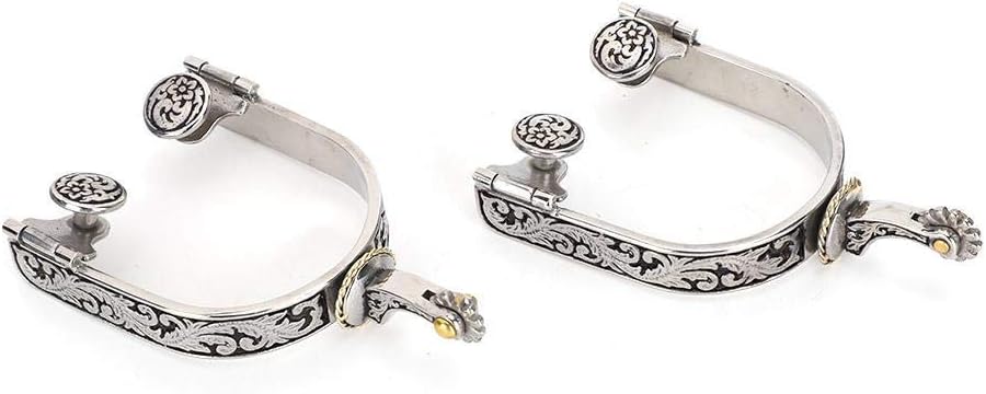 Zerodis Horse Spurs, 2PCS Stainless Steel Exquisite Pattern Horse Boot Spurs Decoration with Gear Reining Horse Cowboy Show Spurs