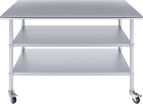 Miniatura 137 de AmGood Mesa de trabajo de acero inoxidable con 2 estantes y ruedas Mesa de trabajo de metal con ruedas
