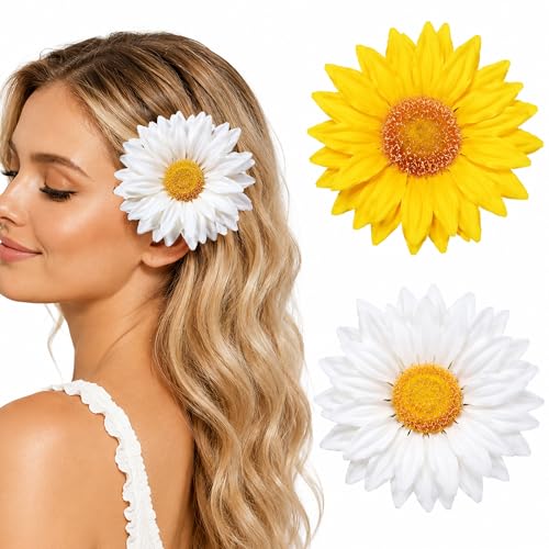 Daisy Hair Clips 2PCS Yellow White Daisy Flower Hair Clip for Women Daisy Hair Accessories Cute Flower Hair Clips for Beach Summer Party Festival