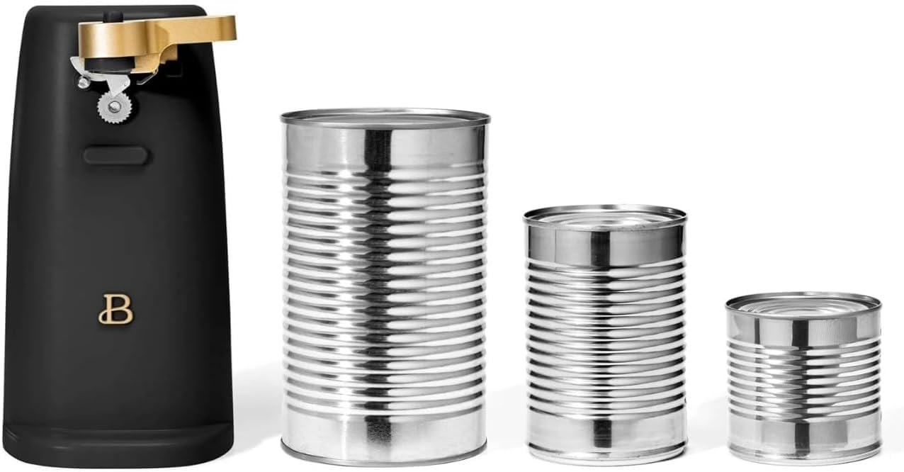 Beautiful Easy-Prep Electric Can Opener, Stainless Steel Blade, Built-in Knife Sharpener, Auto-Stop Safety, (Black)