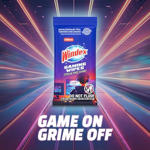 Image of Windex Gaming Cleaning Wipes, Pre-Moistened Wipes to Instantly Clean all Gaming Gear and Electronics, Resealable Packaging for a Freshness Lock, 25 count (Pack of 12)