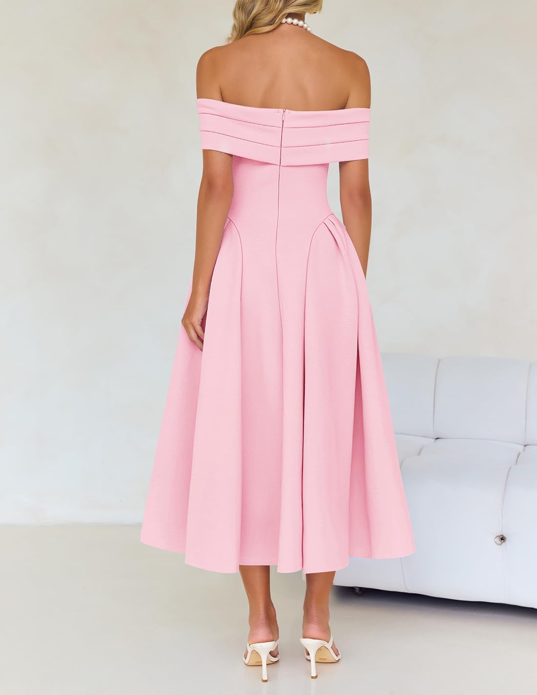 ZESICA Summer 2026 Cocktail Dresses for Women's Off Shoulder Short Sleeve Swing A Line Wedding Evening Party Midi Dress