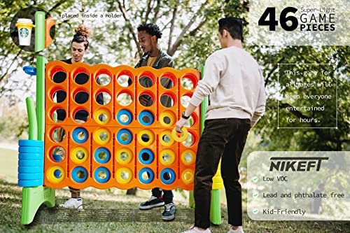 Oversized 4 In A Row Connect Game Carry Bag Included-4 Ft Wide X 3.5 Ft Tall,4-To-Score Jumbo With 46 Pieces Rings&Cup Holder,48” Giant Indoor&Outdoor Game For Kids-Adults-Giant Yard Connect Game #TOP6